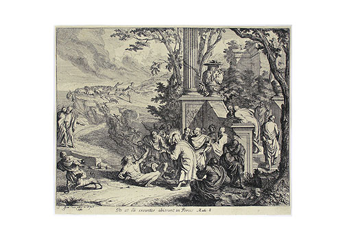 Исцеление двух бесноватых - Гравюра (XVII век, Фландрия) Гравюра, Бумага Размер: 20,7 x 25,7 см 9999 г инфо 2333g.